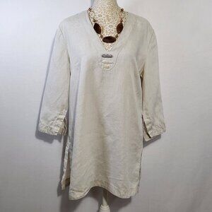 Grace Elements Women's Size 8 Oatmeal 100% Linen 3/4 Sleeve V-Neck Vented  Top